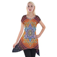 Cosmik Triangle Space Rainbow Light Blue Gold Orange Short Sleeve Side Drop Tunic