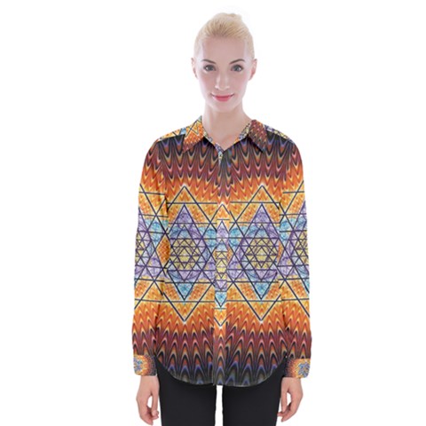 Cosmik Triangle Space Rainbow Light Blue Gold Orange Womens Long Sleeve Shirt by Mariart