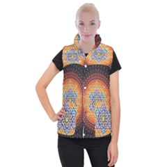 Cosmik Triangle Space Rainbow Light Blue Gold Orange Women s Button Up Puffer Vest by Mariart