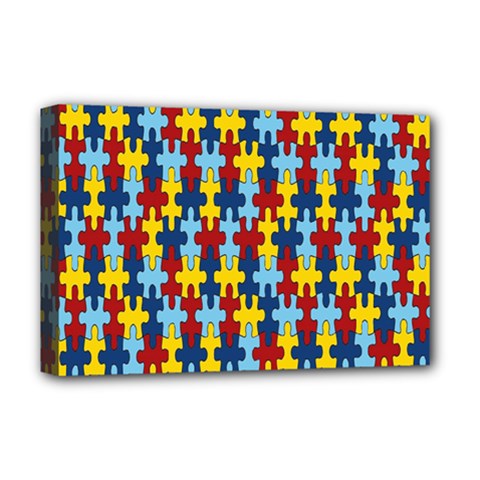 Fuzzle Red Blue Yellow Colorful Deluxe Canvas 18  X 12   by Mariart