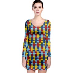 Fuzzle Red Blue Yellow Colorful Long Sleeve Bodycon Dress