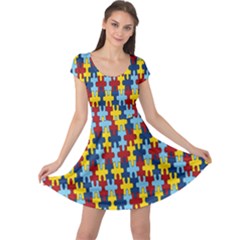 Fuzzle Red Blue Yellow Colorful Cap Sleeve Dress by Mariart