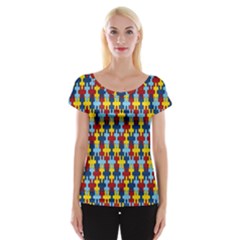 Fuzzle Red Blue Yellow Colorful Cap Sleeve Tops