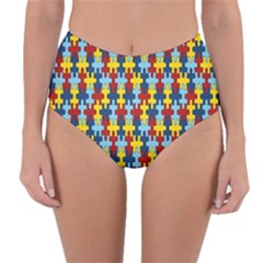 Fuzzle Red Blue Yellow Colorful Reversible High-waist Bikini Bottoms