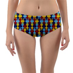 Fuzzle Red Blue Yellow Colorful Reversible Mid-waist Bikini Bottoms by Mariart