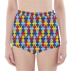 Fuzzle Red Blue Yellow Colorful High-waisted Bikini Bottoms