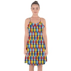 Fuzzle Red Blue Yellow Colorful Ruffle Detail Chiffon Dress by Mariart