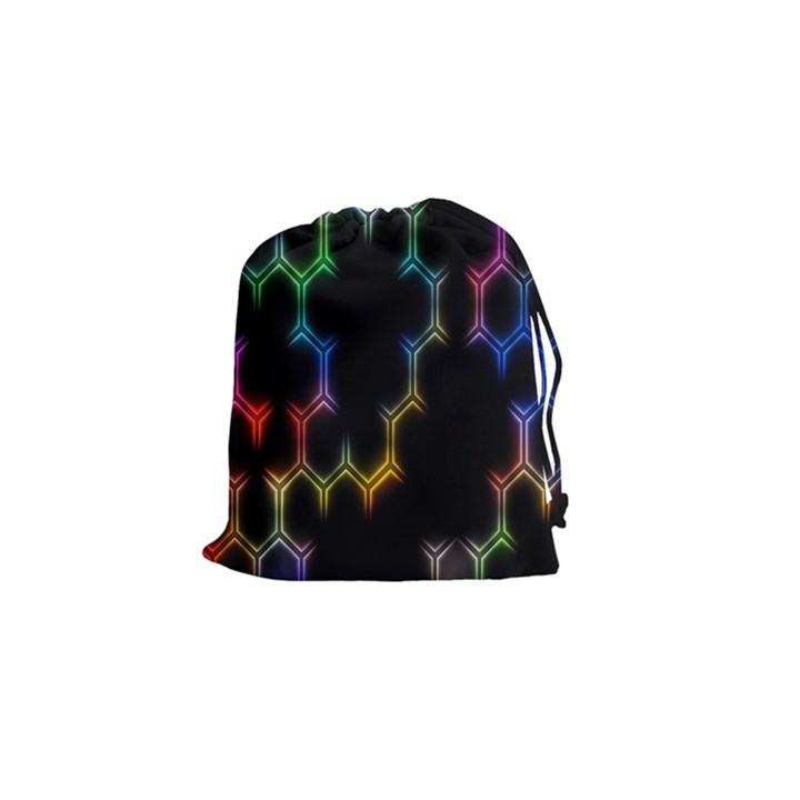 Grid Light Colorful Bright Ultra Drawstring Pouches (Small) 