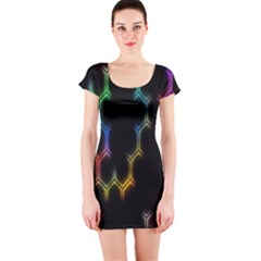 Grid Light Colorful Bright Ultra Short Sleeve Bodycon Dress