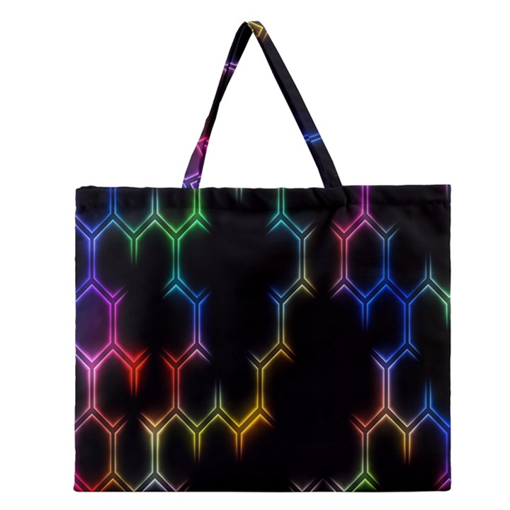 Grid Light Colorful Bright Ultra Zipper Large Tote Bag