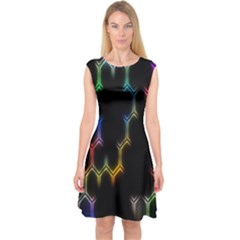 Grid Light Colorful Bright Ultra Capsleeve Midi Dress