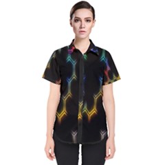 Grid Light Colorful Bright Ultra Women s Short Sleeve Shirt