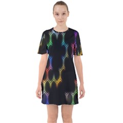 Grid Light Colorful Bright Ultra Sixties Short Sleeve Mini Dress