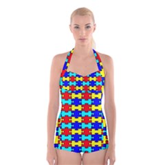 Game Puzzle Boyleg Halter Swimsuit 