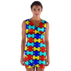 Game Puzzle Wrap Front Bodycon Dress