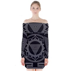 Kali Yantra Inverted Long Sleeve Off Shoulder Dress by Mariart