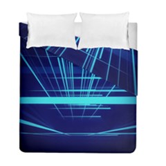 Grid Structure Blue Line Duvet Cover Double Side (full/ Double Size)