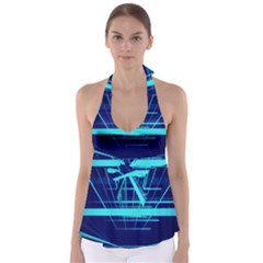 Grid Structure Blue Line Babydoll Tankini Top