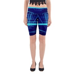 Grid Structure Blue Line Yoga Cropped Leggings