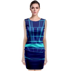 Grid Structure Blue Line Classic Sleeveless Midi Dress by Mariart