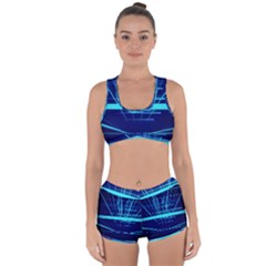 Grid Structure Blue Line Racerback Boyleg Bikini Set by Mariart