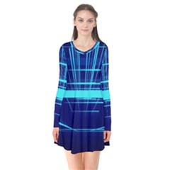 Grid Structure Blue Line Flare Dress by Mariart