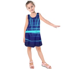 Grid Structure Blue Line Kids  Sleeveless Dress by Mariart