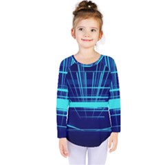 Grid Structure Blue Line Kids  Long Sleeve Tee