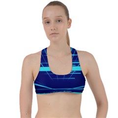 Grid Structure Blue Line Criss Cross Racerback Sports Bra by Mariart