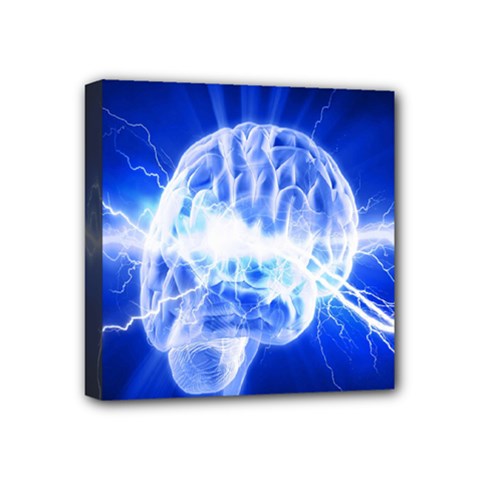 Lightning Brain Blue Mini Canvas 4  X 4 