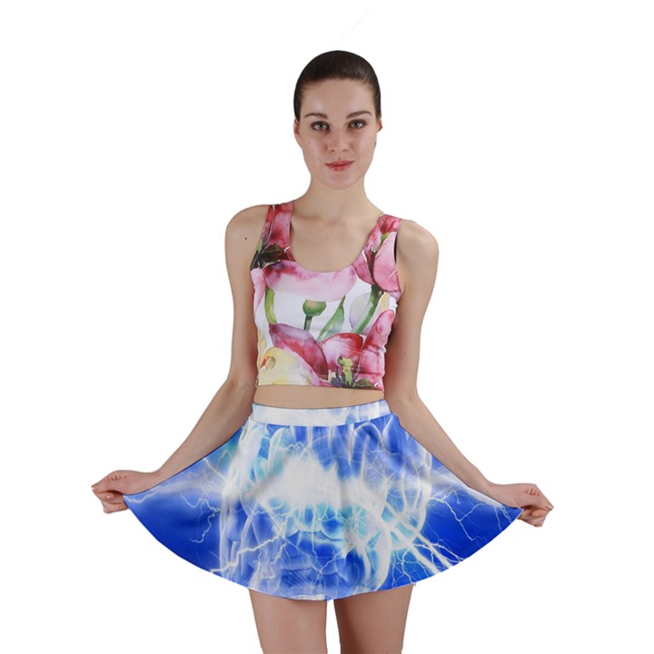 Lightning Brain Blue Mini Skirt