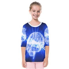 Lightning Brain Blue Kids  Quarter Sleeve Raglan Tee