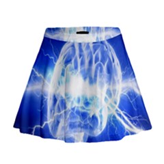 Lightning Brain Blue Mini Flare Skirt by Mariart