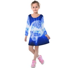 Lightning Brain Blue Kids  Long Sleeve Velvet Dress by Mariart