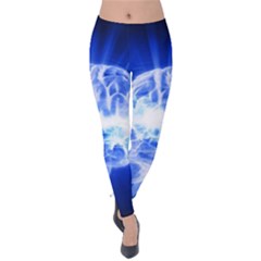 Lightning Brain Blue Velvet Leggings by Mariart