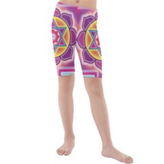 Kali Yantra Inverted Rainbow Kids  Mid Length Swim Shorts