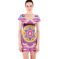 Kali Yantra Inverted Rainbow Short Sleeve Bodycon Dress