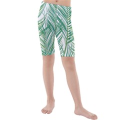 Jungle Fever Green Leaves Kids  Mid Length Swim Shorts