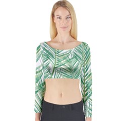 Jungle Fever Green Leaves Long Sleeve Crop Top by Mariart