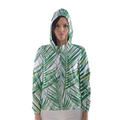 Jungle Fever Green Leaves Hooded Wind Breaker (women) by Mariart