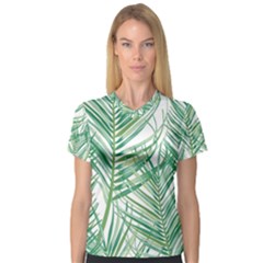 Jungle Fever Green Leaves V-neck Sport Mesh Tee