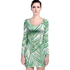 Jungle Fever Green Leaves Long Sleeve Velvet Bodycon Dress by Mariart