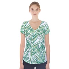 Jungle Fever Green Leaves Short Sleeve Front Detail Top by Mariart