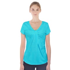 Line Blue Short Sleeve Front Detail Top