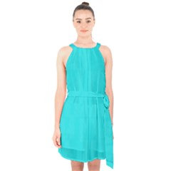 Line Blue Halter Collar Waist Tie Chiffon Dress by Mariart