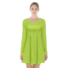 Line Green Long Sleeve Velvet V-neck Dress by Mariart