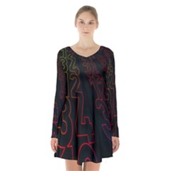 Neon Number Long Sleeve Velvet V-neck Dress by Mariart