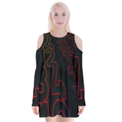 Neon Number Velvet Long Sleeve Shoulder Cutout Dress by Mariart