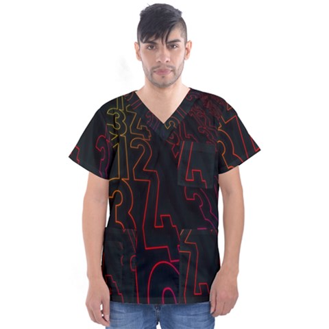 Neon Number Men s V-neck Scrub Top by Mariart