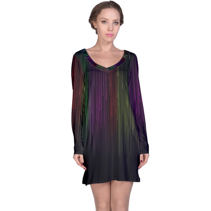 Line Rain Rainbow Light Stripes Lines Flow Long Sleeve Nightdress